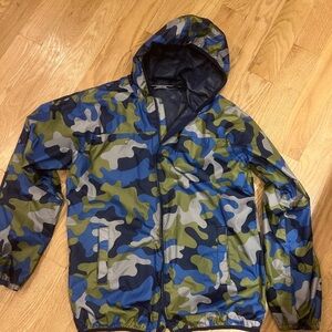 Lands' End Blue and Green Camouflage Kids Raincoat
